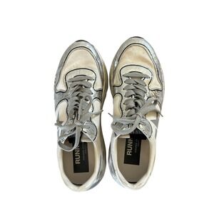 Golden Goose Running Distressed Silver Foil Cream Gray Shoes Womens 37 Italy